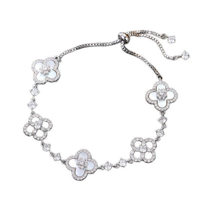 Light Luxury Cherry Blossom Pink Imitation Shell Four-Leaf Flower Bracelet for Girls, Lucky Clover Bracelet, Light Luxury Niche Bracelet, Exquisite Bracelet