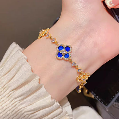 Light Luxury Cherry Blossom Pink Imitation Shell Four-Leaf Flower Bracelet for Girls, Lucky Clover Bracelet, Light Luxury Niche Bracelet, Exquisite Bracelet