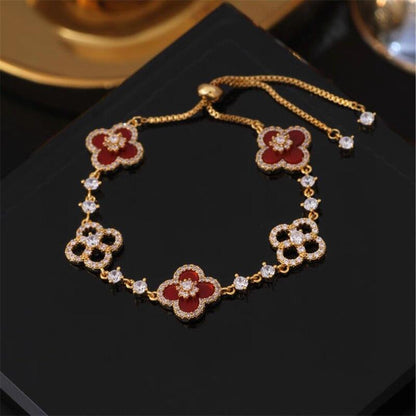 Light Luxury Cherry Blossom Pink Imitation Shell Four-Leaf Flower Bracelet for Girls, Lucky Clover Bracelet, Light Luxury Niche Bracelet, Exquisite Bracelet